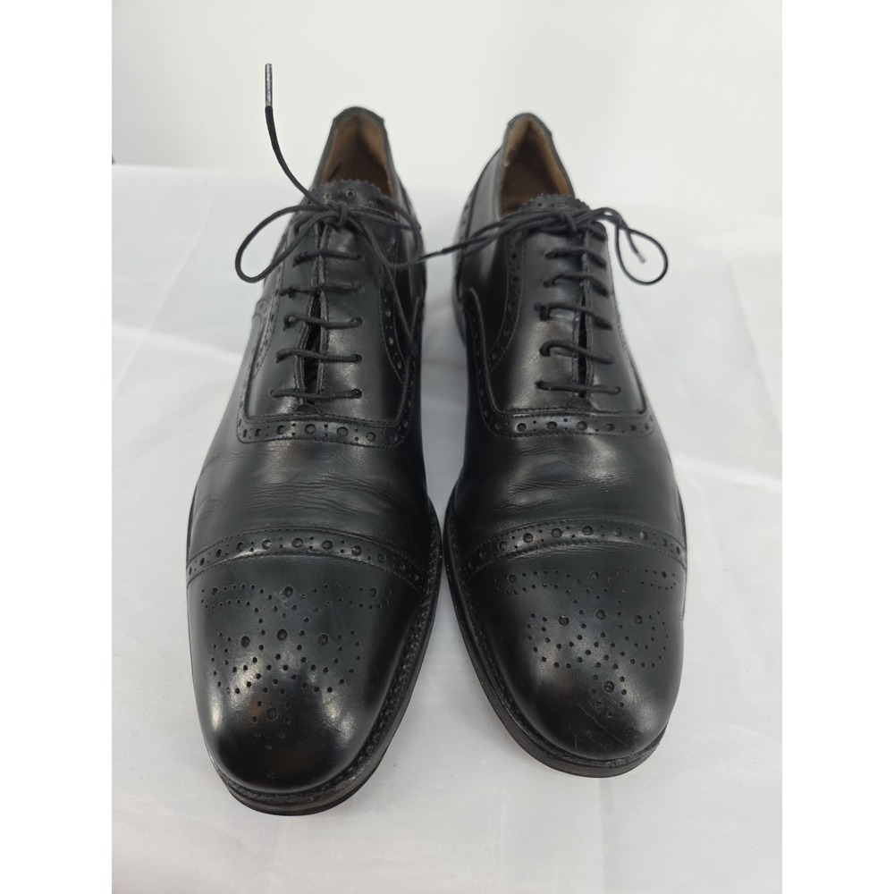 BelFiore Dal 1953 Black Oxford Cap Toe Brogue Leather Shoes SZ: 8.5 M Handmade